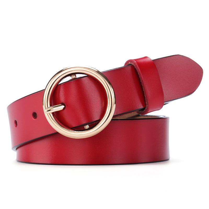 Round Buckle Belt Women Leather Korean Version Belt - melvincucci