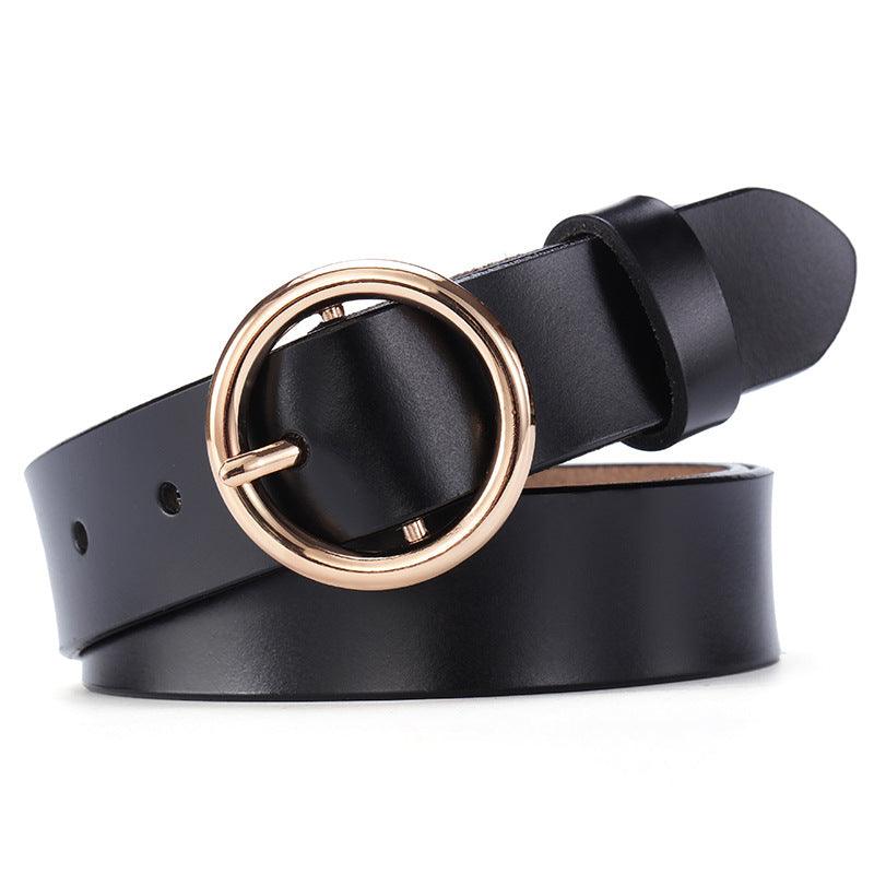 Round Buckle Belt Women Leather Korean Version Belt - melvincucci