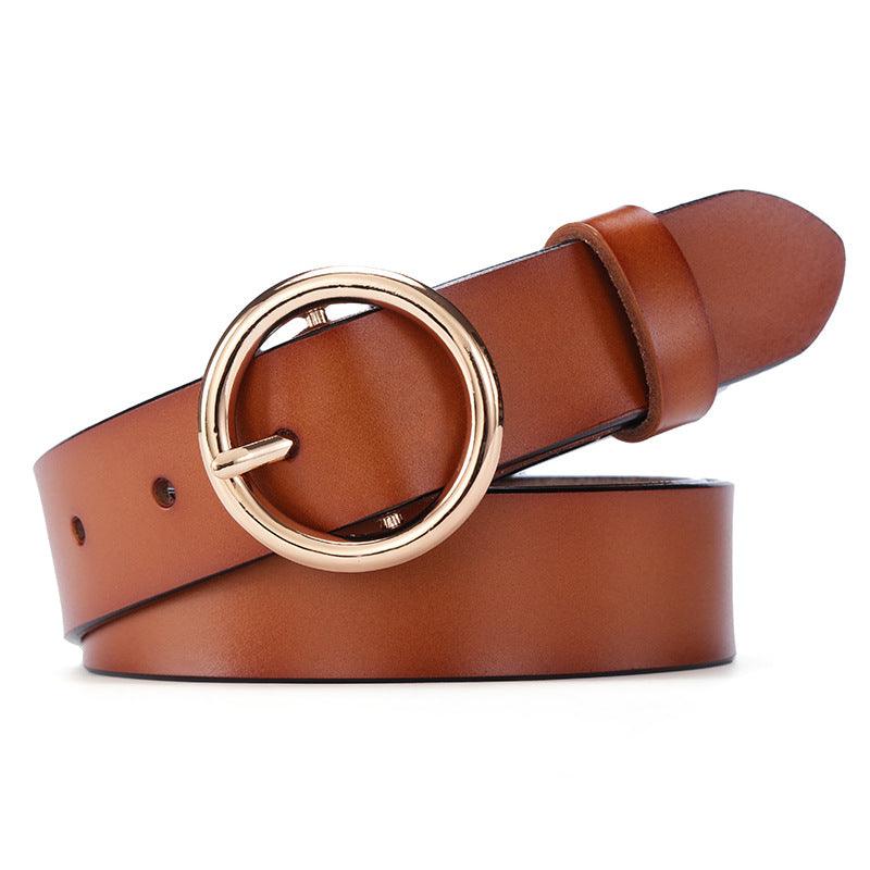 Round Buckle Belt Women Leather Korean Version Belt - melvincucci