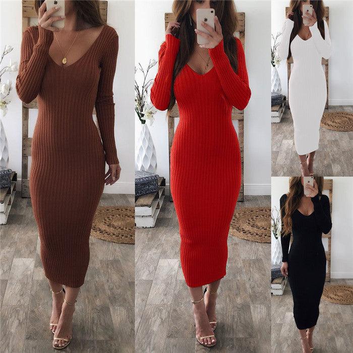 Round neck long sleeve comfort striped dress - melvincucci