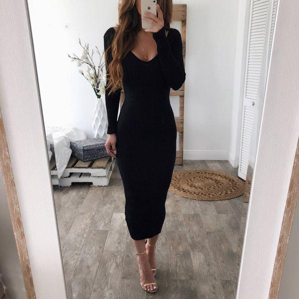 Round neck long sleeve comfort striped dress - melvincucci