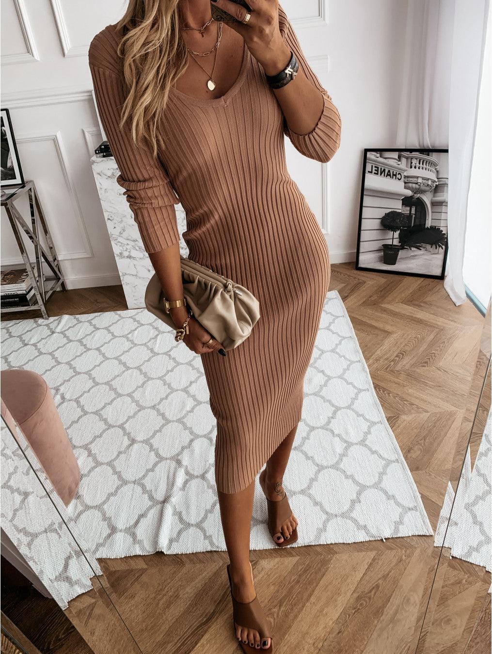 Round neck long sleeve comfort striped dress - melvincucci