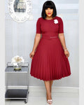 Round Neck Plus Size Mother's Dress Female Pleated Dress - melvincucci