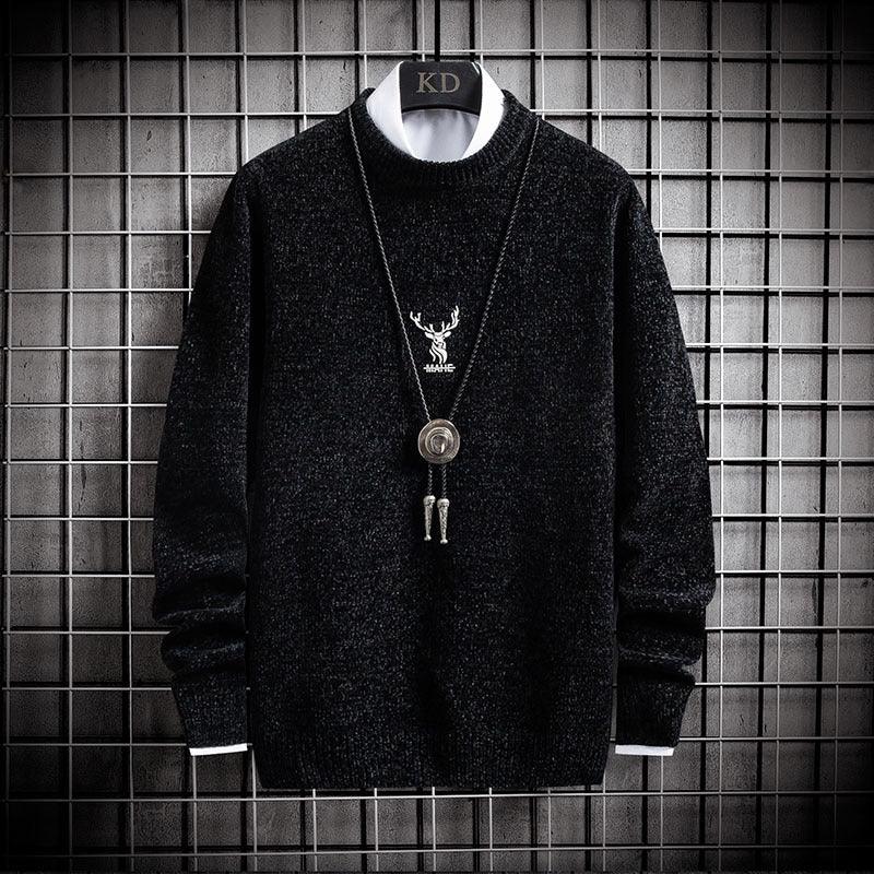 Round neck pullover jacquard sweater men's bottoming shirt - melvincucci
