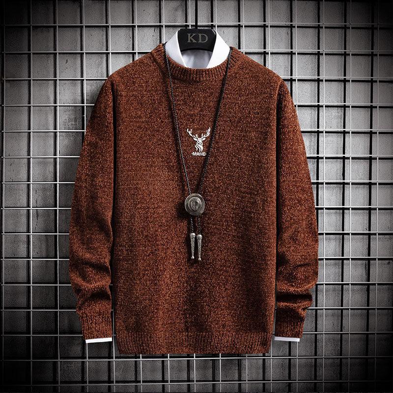 Round neck pullover jacquard sweater men's bottoming shirt - melvincucci