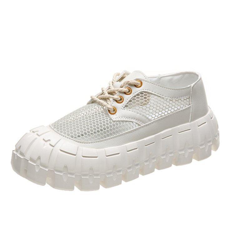 Round-toe Platform Sole Mid-heel Deep-mouth Single Shoe Lace-up Solid Color Women's Shoes - melvincucci