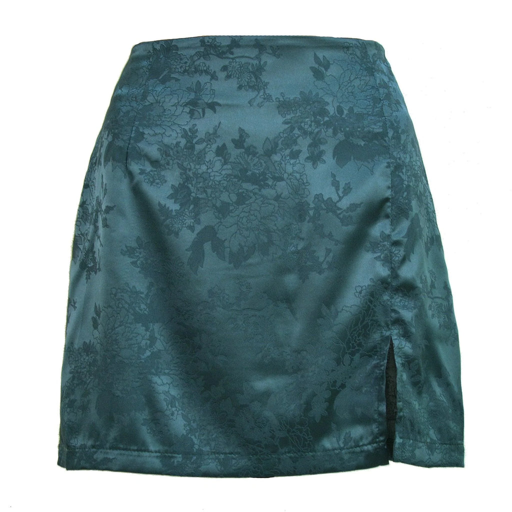 Satin high waist zipper slit skirt women - melvincucci