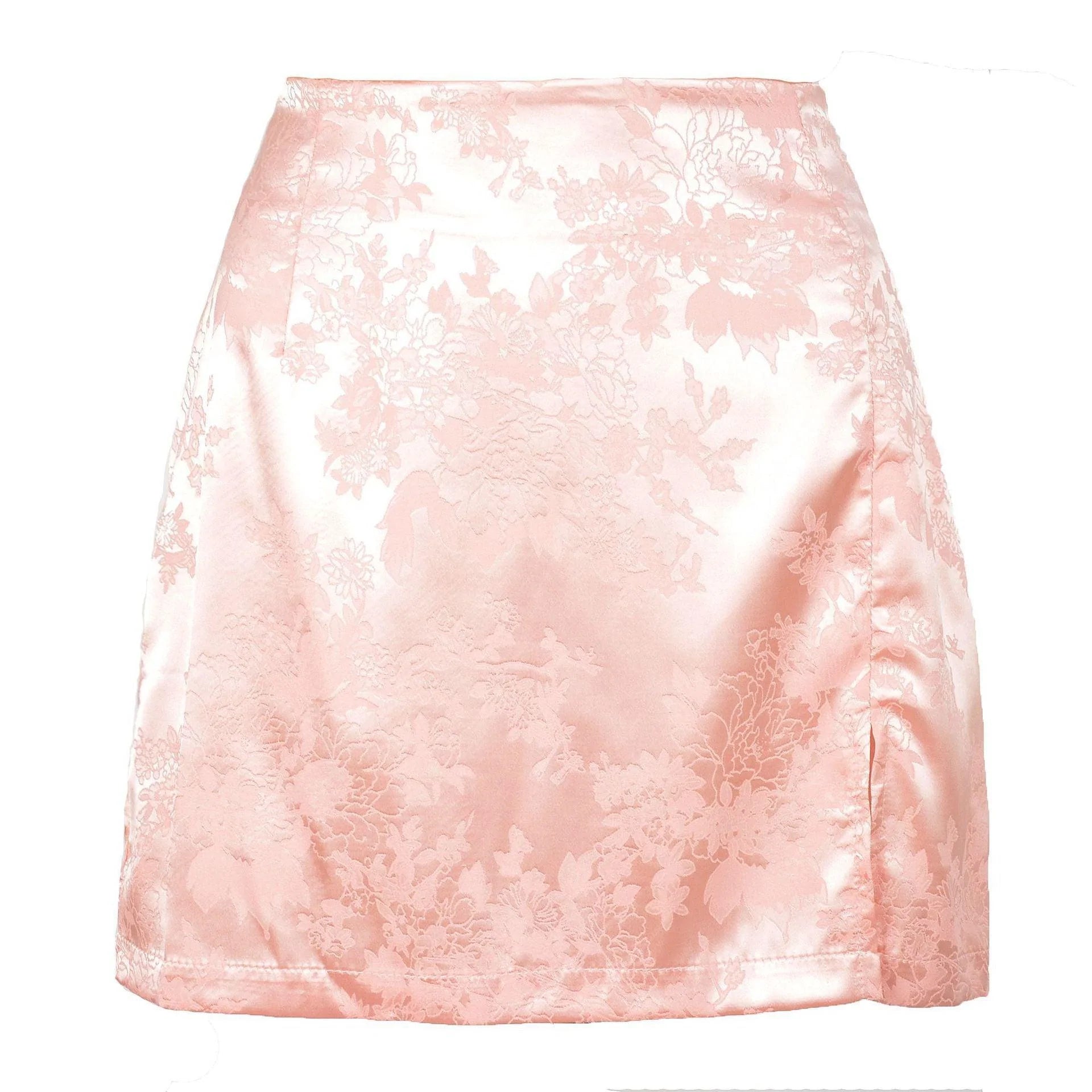 Satin high waist zipper slit skirt women - melvincucci