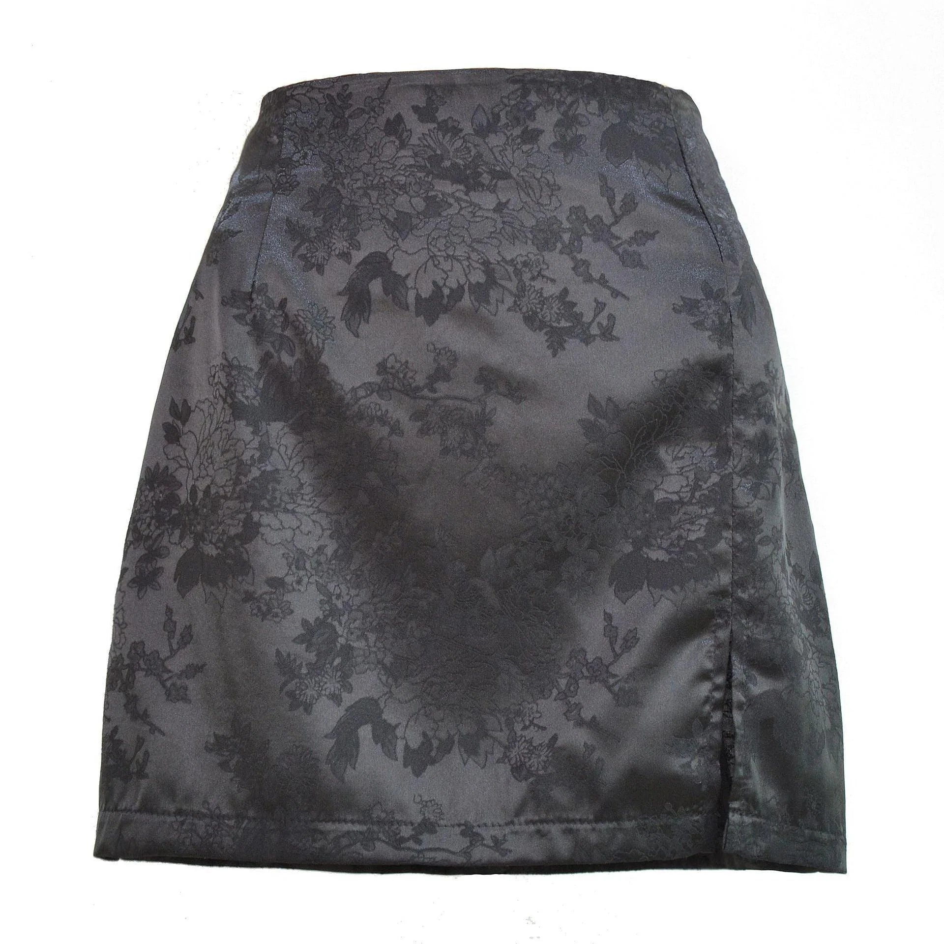 Satin high waist zipper slit skirt women - melvincucci