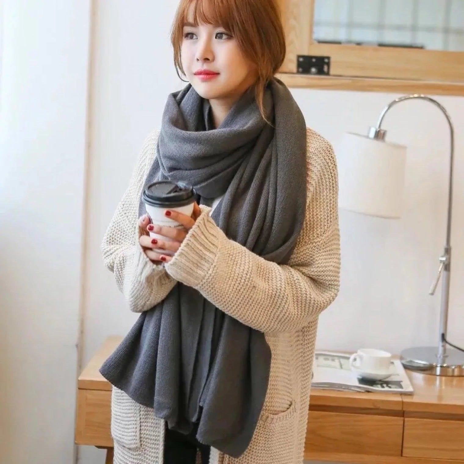 Scarf Female Winter Korean Version Of Knitted Wool  Cashmere Scarf Shawl Men And Women Solid Color Wild Collar - melvincucci
