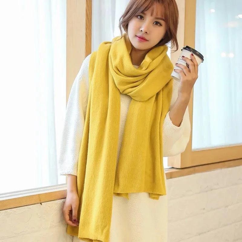 Scarf Female Winter Korean Version Of Knitted Wool  Cashmere Scarf Shawl Men And Women Solid Color Wild Collar - melvincucci