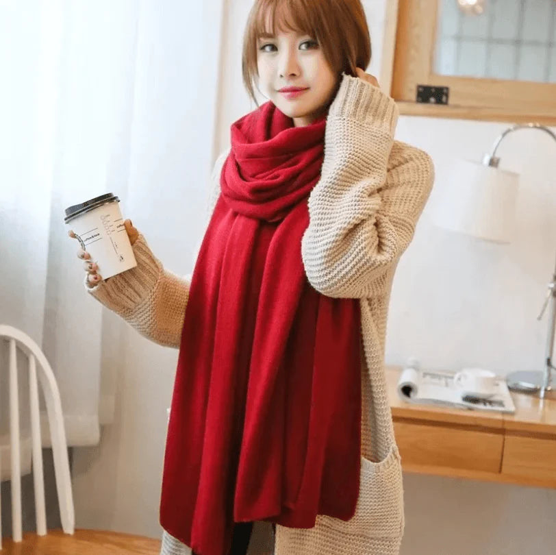 Scarf Female Winter Korean Version Of Knitted Wool  Cashmere Scarf Shawl Men And Women Solid Color Wild Collar - melvincucci