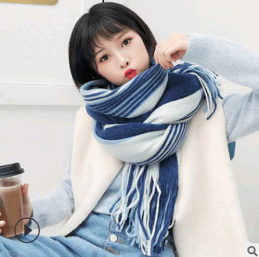 Scarf women's winter knit wild thick autumn and winter wool couple simple scarf - melvincucci