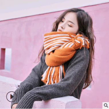 Scarf women's winter knit wild thick autumn and winter wool couple simple scarf - melvincucci