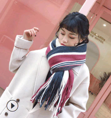Scarf women's winter knit wild thick autumn and winter wool couple simple scarf - melvincucci