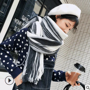 Scarf women's winter knit wild thick autumn and winter wool couple simple scarf - melvincucci