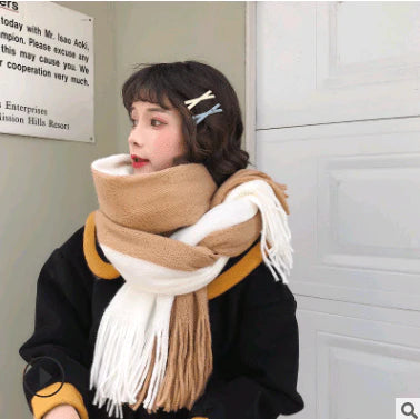 Scarf women's winter knit wild thick autumn and winter wool couple simple scarf - melvincucci