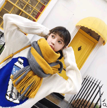 Scarf women's winter knit wild thick autumn and winter wool couple simple scarf - melvincucci