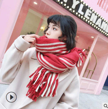 Scarf women's winter knit wild thick autumn and winter wool couple simple scarf - melvincucci