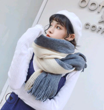 Scarf women's winter knit wild thick autumn and winter wool couple simple scarf - melvincucci