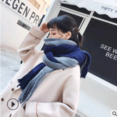 Scarf women's winter knit wild thick autumn and winter wool couple simple scarf - melvincucci