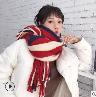 Scarf women's winter knit wild thick autumn and winter wool couple simple scarf - melvincucci