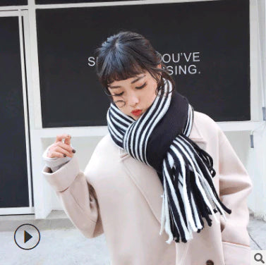 Scarf women's winter knit wild thick autumn and winter wool couple simple scarf - melvincucci
