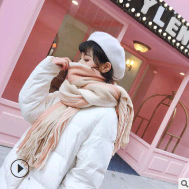 Scarf women's winter knit wild thick autumn and winter wool couple simple scarf - melvincucci