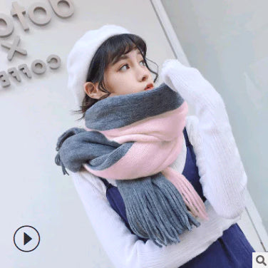 Scarf women's winter knit wild thick autumn and winter wool couple simple scarf - melvincucci