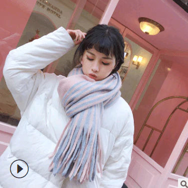 Scarf women's winter knit wild thick autumn and winter wool couple simple scarf - melvincucci