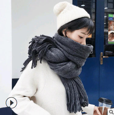 Scarf women's winter knit wild thick autumn and winter wool couple simple scarf - melvincucci