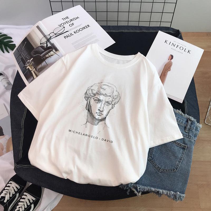Sculpture Print T-Shirt Short Sleeve Women - melvincucci
