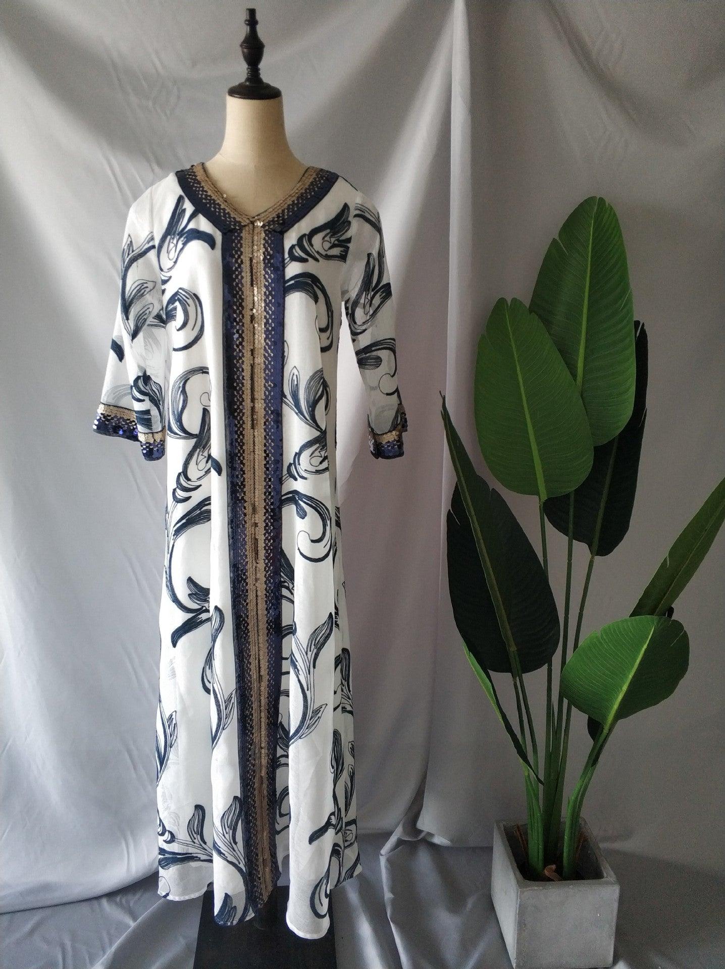 Sequin Embroidered Robe Abaya Dubai Muslim Middle Eastern Robe - melvincucci