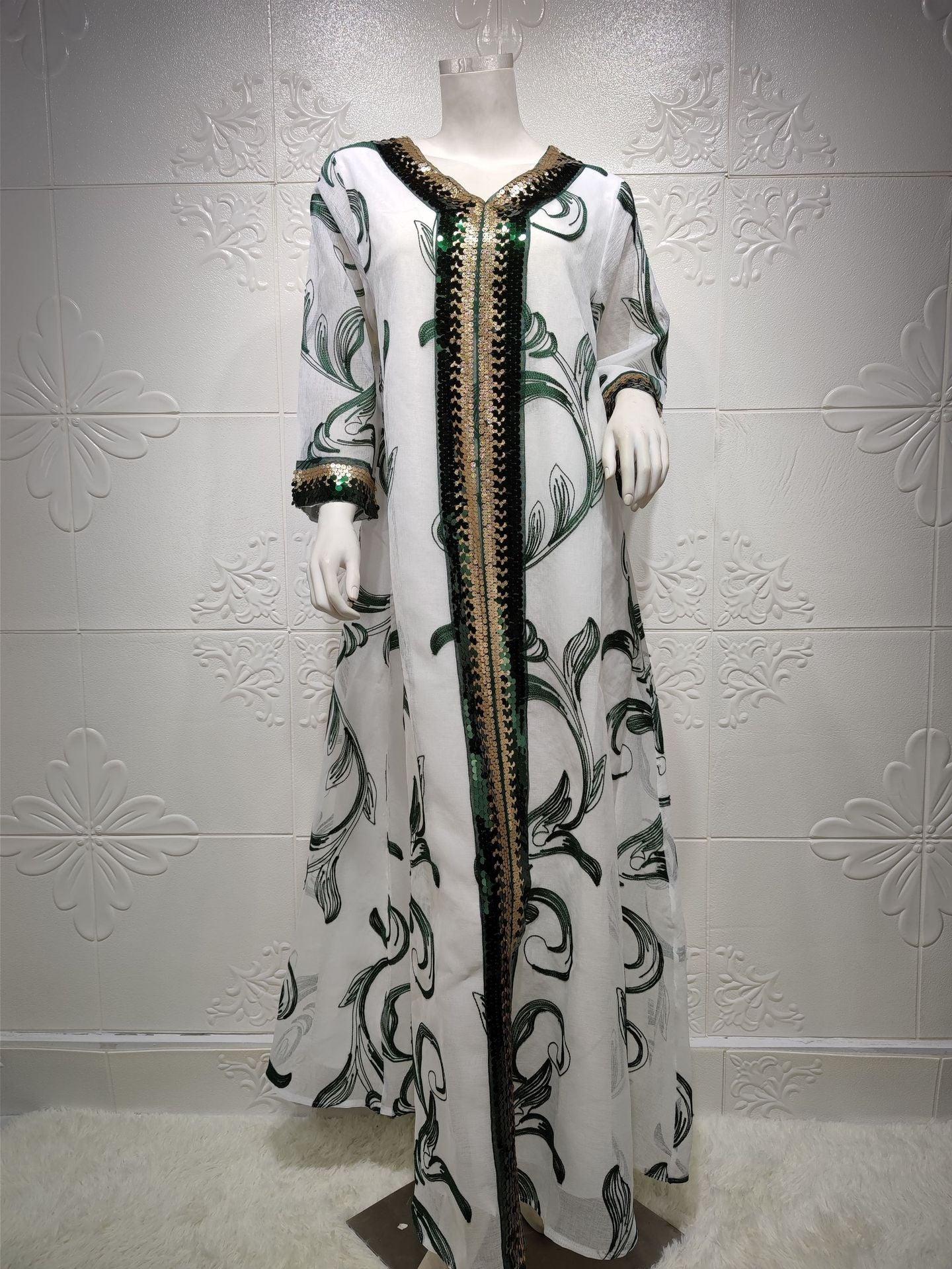 Sequin Embroidered Robe Abaya Dubai Muslim Middle Eastern Robe - melvincucci