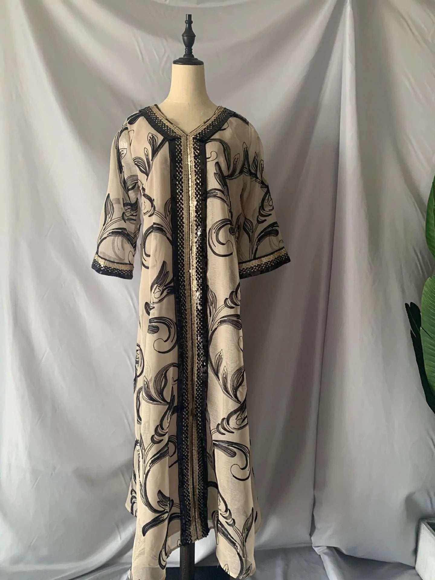 Sequin Embroidered Robe Abaya Dubai Muslim Middle Eastern Robe - melvincucci