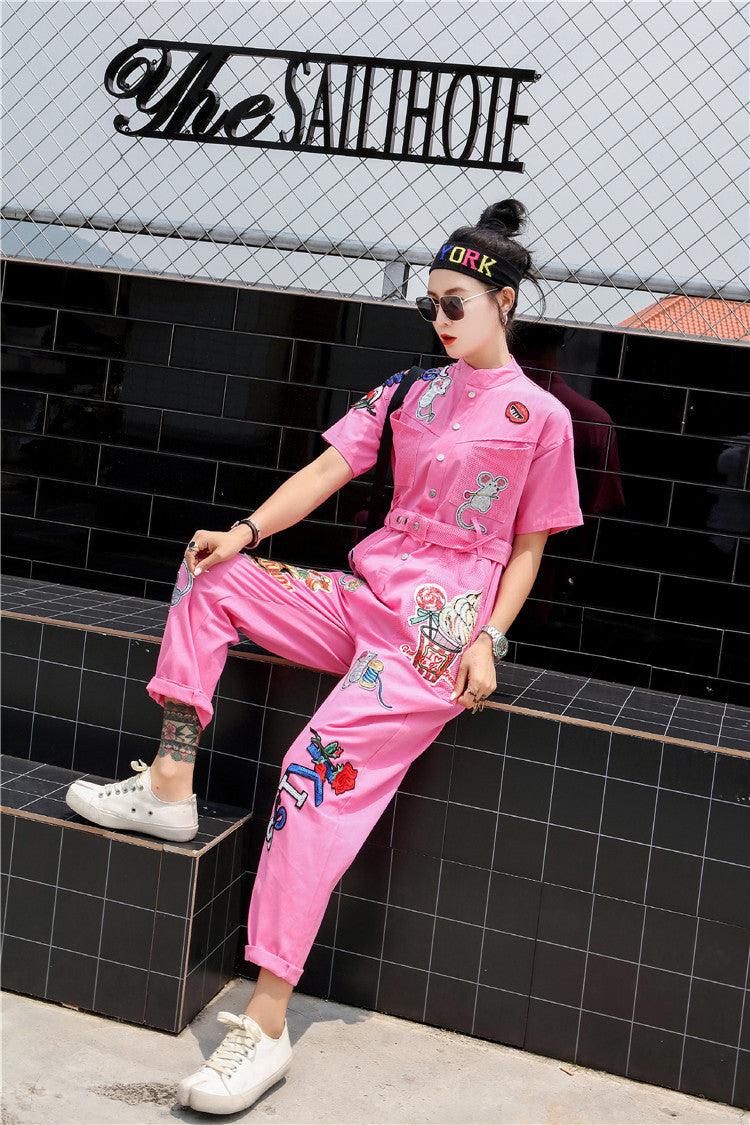 Sequined Pink Denim Jumpsuit Women Are Thin - melvincucci