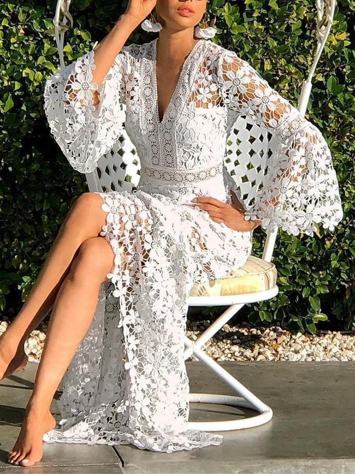 Sexy African Lace Halter Neck Print Big Swing Dress Long Dress Women - melvincucci