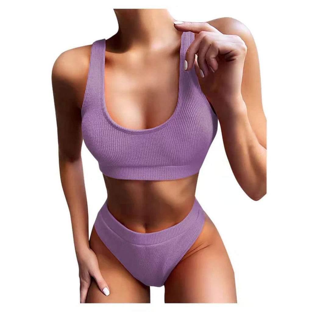 Sexy Knitting Bikini Female Swimsuit High Waist Swimwear Women 2020 Solid Bikini Set Two Pieces Swimsuit Bathing Suit Beachwear - melvincucci