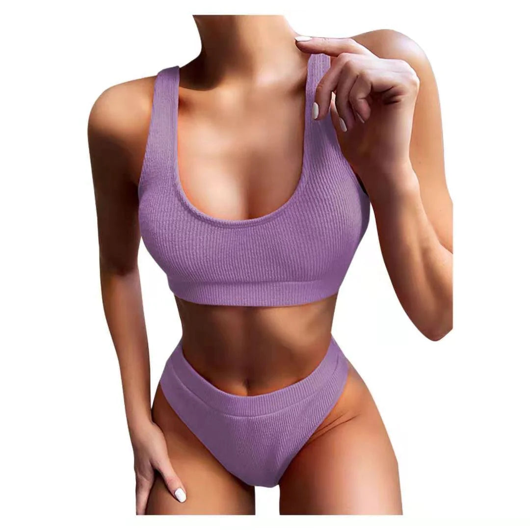 Sexy Knitting Bikini Female Swimsuit High Waist Swimwear Women 2020 Solid Bikini Set Two Pieces Swimsuit Bathing Suit Beachwear - melvincucci