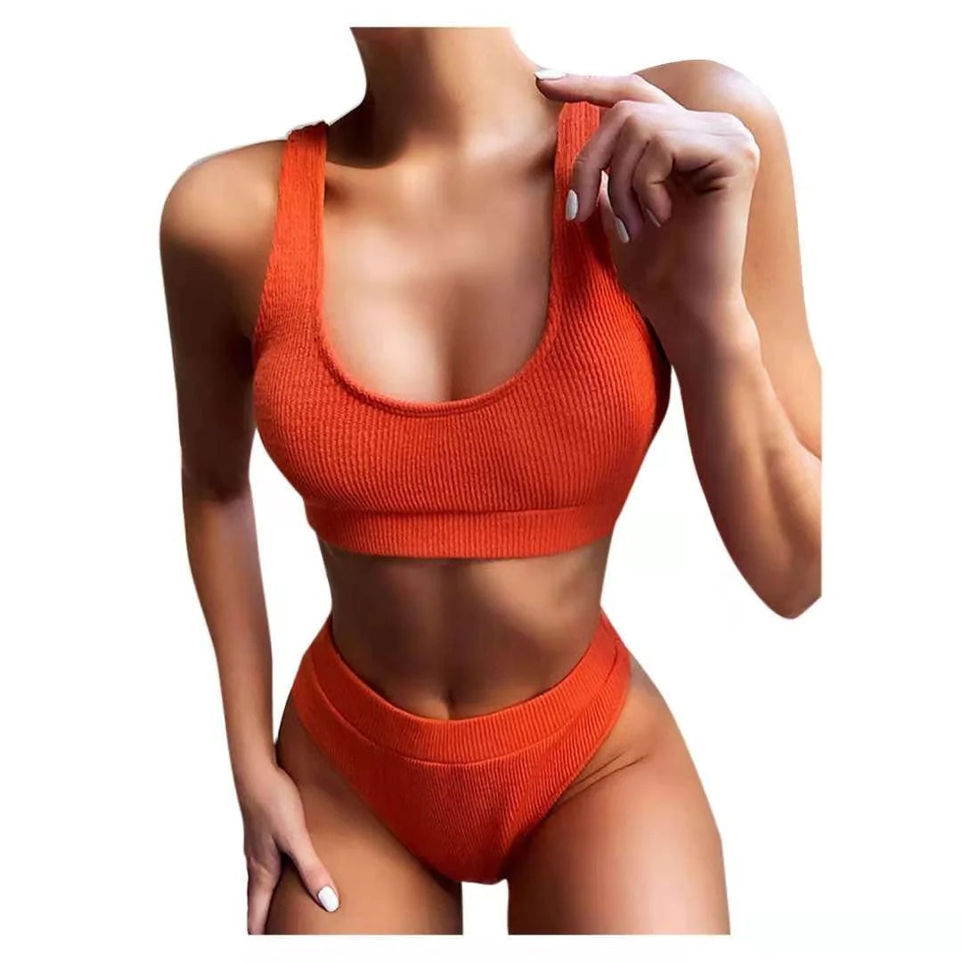 Sexy Knitting Bikini Female Swimsuit High Waist Swimwear Women 2020 Solid Bikini Set Two Pieces Swimsuit Bathing Suit Beachwear - melvincucci