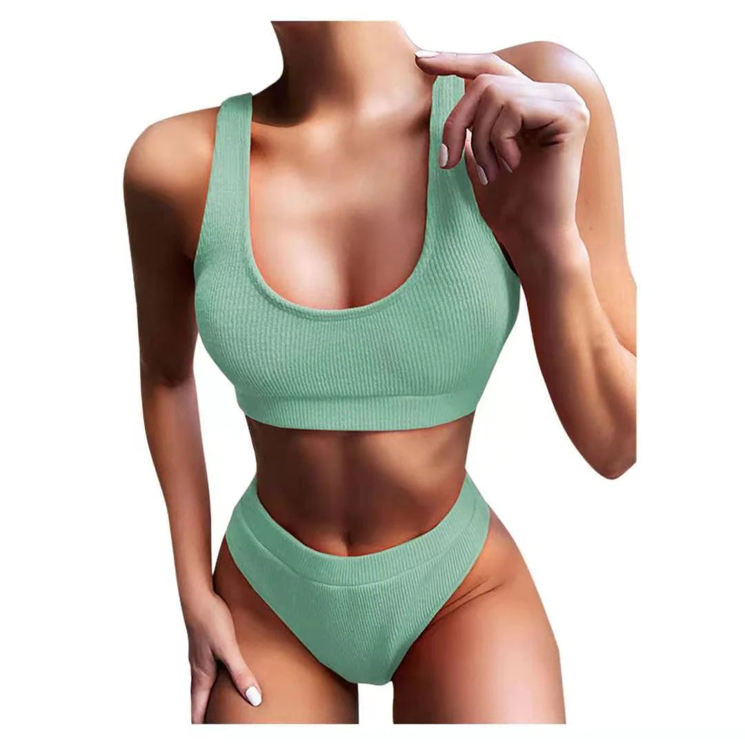 Sexy Knitting Bikini Female Swimsuit High Waist Swimwear Women 2020 Solid Bikini Set Two Pieces Swimsuit Bathing Suit Beachwear - melvincucci