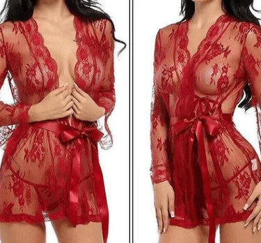 Sexy lingerie bathrobe strappy nightdress set - melvincucci