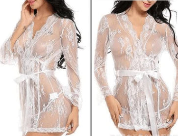 Sexy lingerie bathrobe strappy nightdress set - melvincucci