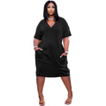 Sexy Loose Color V-neck Casual Dress With Pockets - melvincucci