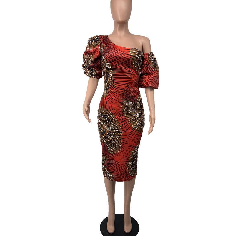 Sexy Lotus Leaf Lantern Sleeve African Dress - melvincucci