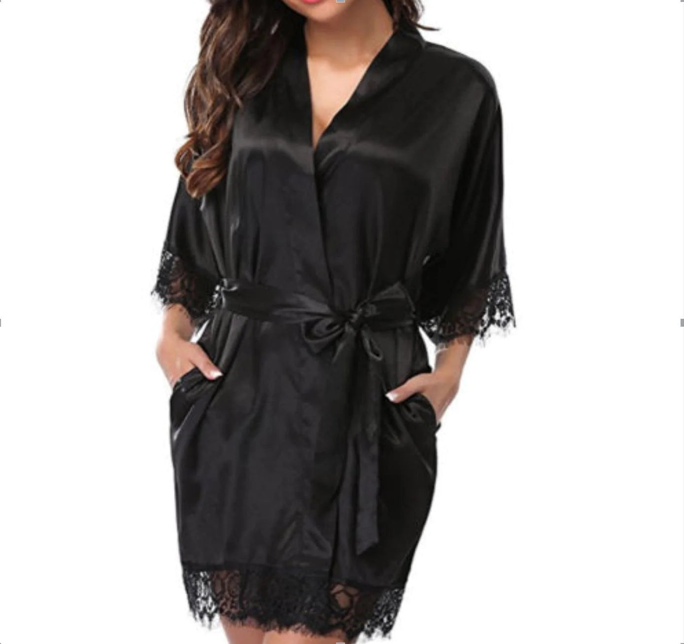 Sexy nightdress with ice silk bathrobe - melvincucci