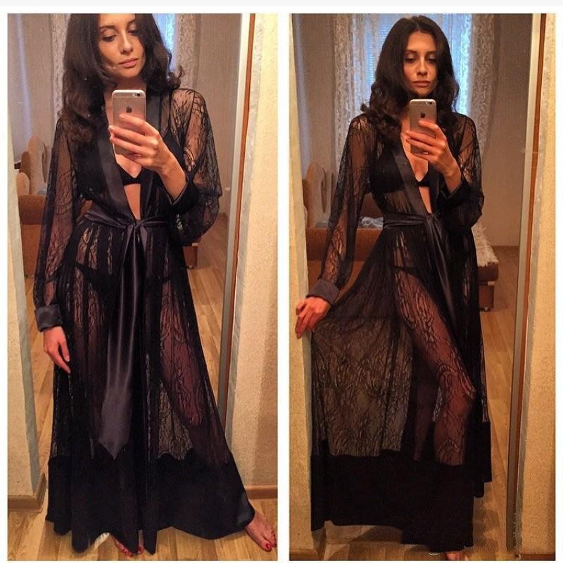Sexy pajamas with lace eyelashes and bathrobe - melvincucci