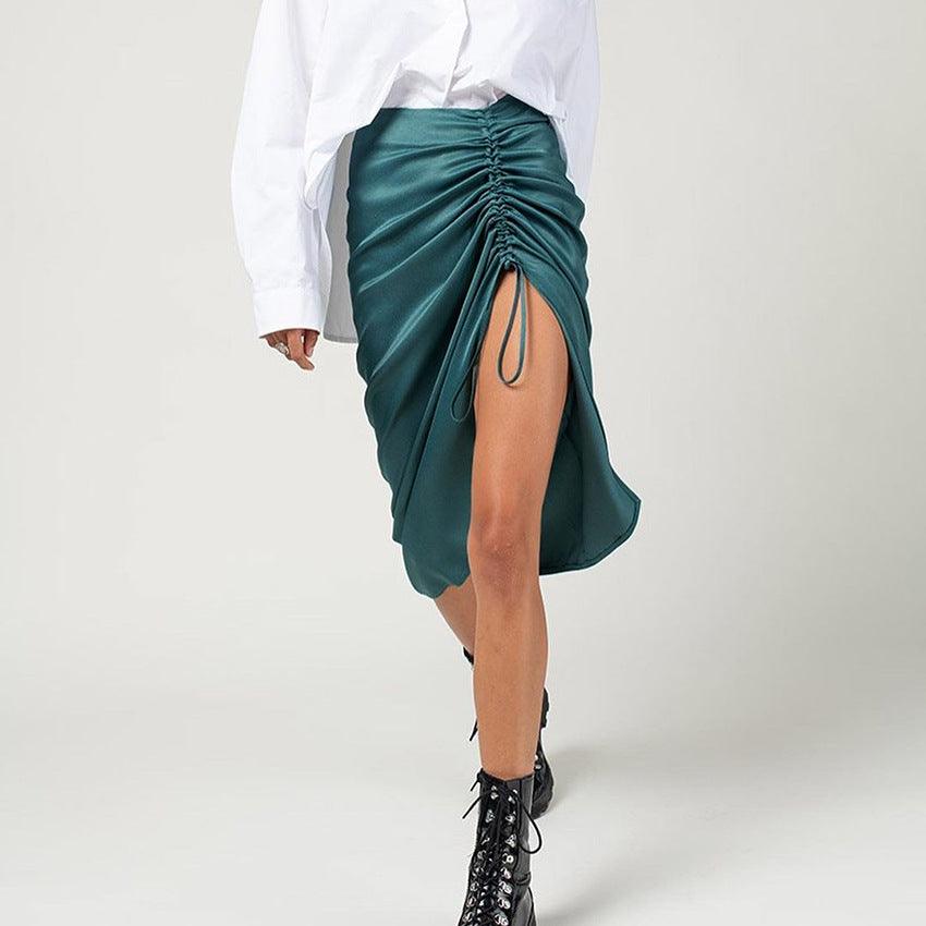 Sexy Pleated Lace Irregular Satin Skirt Women - melvincucci