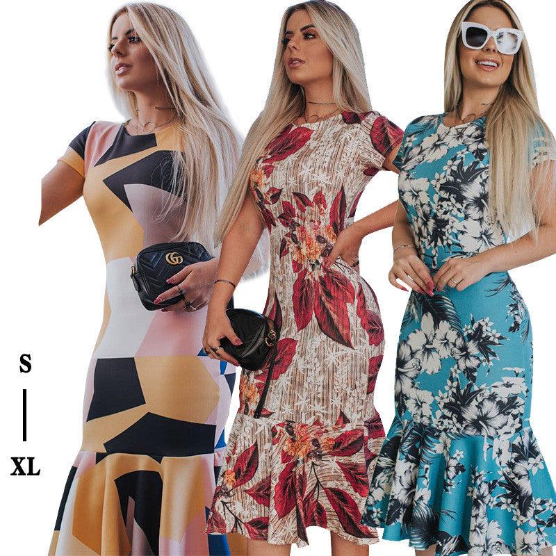 Sexy skinny bag hip print ruffle dress - melvincucci