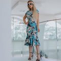 Sexy skinny bag hip print ruffle dress - melvincucci
